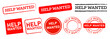 help wanted rectangle and circle stamp label sticker sign looking for job or fugitive
