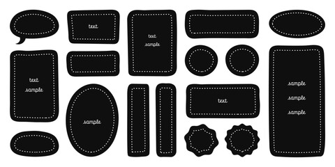 Poster - Graphic hand drawn black frames with white strokes, backgrounds for texts, backdrop stickers and labels. Vector illustration, design element set.