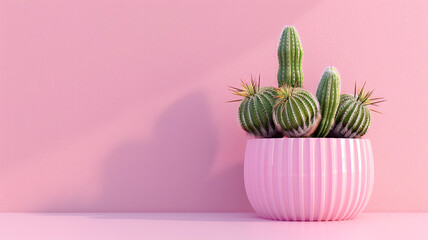 Wall Mural - cactus in pink pot on pink background