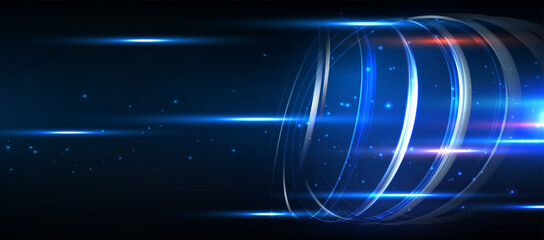 Fototapete - Abstract Futuristic Technology background with 3D tunnel lines and glowing light. Portal. Teleport. Vortex. Loop. Dynamic 3d tunnel lines. Hi tech future digital transport, hyperloop concept. Vector.