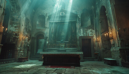 Wall Mural - Recreation of an altar of an ancient church in ruins