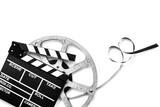 Fototapeta Tulipany - Film reels and clapperboard - cinema and filmmaker concept