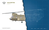 Fototapeta Dinusie - Military transport helicopter. Outline drawing of armed copter. Top, front and side views. Industrial blueprint of war force aviation. USA army 3D cargo vehicle