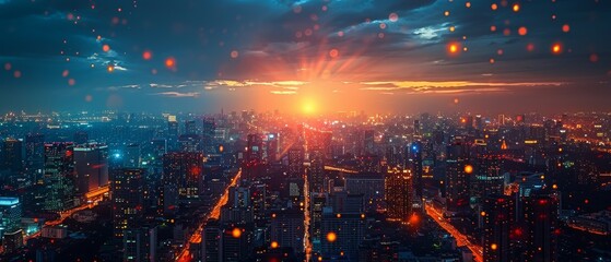 Fototapete - Internet of things and smart cities, wireless communication networks, abstract image visuals