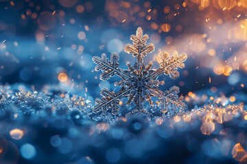 Canvas Print - Macro photo of a snowflake, selective focus