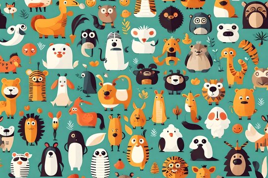 Funny Animal Vector illustration Icon Set set child character cute animal jungle design print illustration vector cartoon childish card lion baby decoration graphic tiger art elephant funny wild