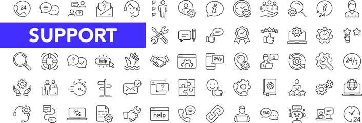 Fototapete - Customer Service icon set with editable stroke. Support and Help thin line icon collection. Vector illustration