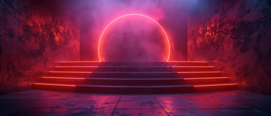 Leinwandbilder - An innovative futuristic podium. A 3D rendering of a futuristic stage neon.