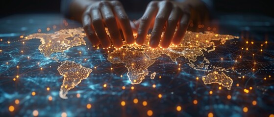 Poster - 3D rendering of a global network of businessmen and data exchanges across the globe