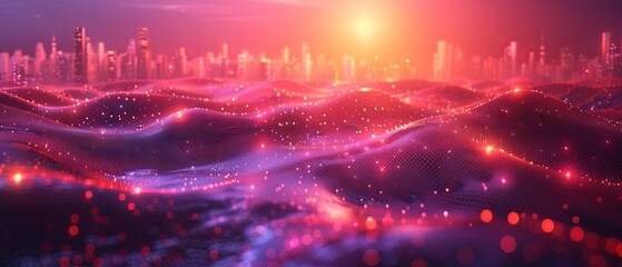 Poster - The concept of smart city and abstract dot point is connected by gradient lines and wave line design , with big data connection technology.