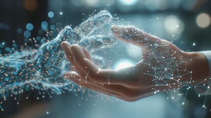 Poster - An artificial intelligence interface 3D rendering of a businessman on a blurred background