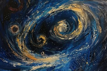 Wall Mural - abstract formations resembling planetary orbits and cosmic trajectories against a backdrop of swirli