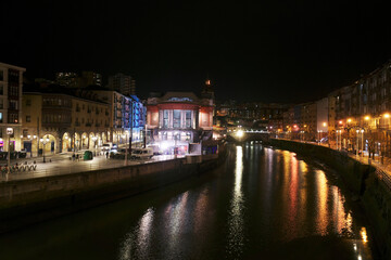 Canvas Print - Street in the old town of Bilbao at night