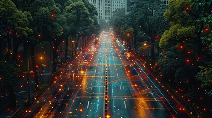 Aufkleber - Flyover road automatic sensing system with radar signal system. Conceptual design for smart city commute transportation network.