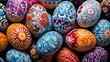 Easter eggs adorned with beautifully crafted floral graphic patterns, showcasing the artistry of applied graphics in festive decoration.
