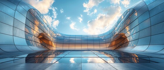 Poster - Representation of clouds reflected in curved glass offices.