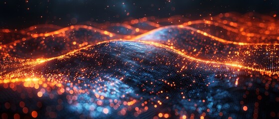 Fototapete - AI analyzes data flow in social networks. Digital analytics of big data in the internet. Cloud computing and machine learning used in process information.