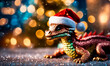 dragon in santa's hat year of the dragon. Selective focus.