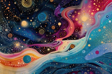 Wall Mural - abstract formations resembling planetary orbits and cosmic trajectories against a backdrop of swirli