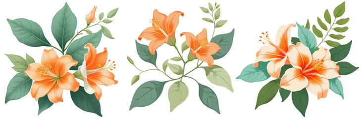 Botanical Serenity: Pastel Trumpet Vine in Soft Hues, Flat Vector on Light White Background – Perfect for Design Elegance, Pastel Painting Style, PNG Included