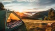 Tent with a view of mountain, camping at mountain, holiday concept.