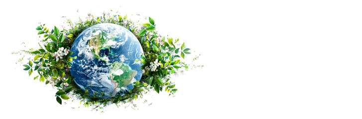 A planet Earth covered with green leaves and flowers. The concept of Earth Day.	