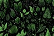 Minimalistic vector illustration of green plant in black,Digital design of textured black leaves in a seamless pattern illustrating the timeless and versatile beauty found in abstract foliage.