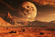 3D rendering of Mars Space View with Big Moon