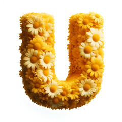 Wall Mural - The letter U is made out of real natural Yellow flowers, Isolated on a white background, flower font concept, Creative Alphabet, Letters