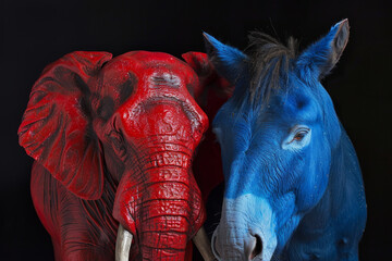 Wall Mural - A red elephant and blue donkey symbol of Republican and Democrat political party