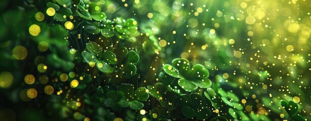 Wall Mural - Enchanted Green and Gold Bokeh for St. Patrick's Day - Generative AI