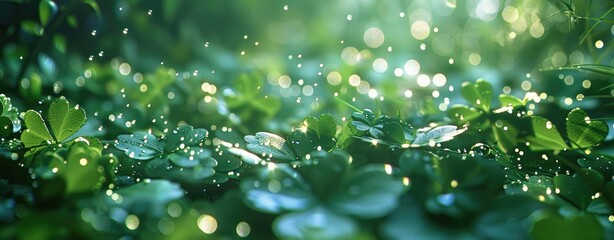 Wall Mural - Enchanted Green and Gold Bokeh for St. Patrick's Day - Generative AI