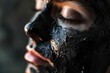Charcoal Facial Mask on Woman Face, Black Clay Mask, Relaxing Face, Spa Skin Treatment