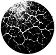 A planet with damaged edges and cracked surface. Black grunge orb. Distress grain surface dust and rough background concept.