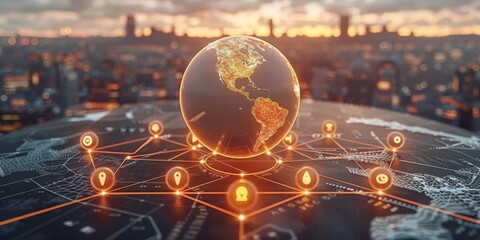 Aufkleber - Illustrating the Global Network of Data and Communication Encompassing the Earth, Generative AI