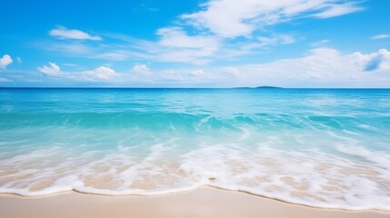 Wall Mural - Summer background, tropical sea shore with beautiful blue water and sunny day. Copy space.