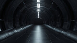 Fototapeta Perspektywa 3d - Empty stage in the dark technology tunnel 3d rendering
