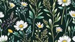 Garden Watercolor Floral Seamles Pattern, Hand painted Watercolor, Wildflowers, Twigs, Leaves, Buds. Design for fashion , fabric, textile, wallpaper, cover, web , wrapping and all prints