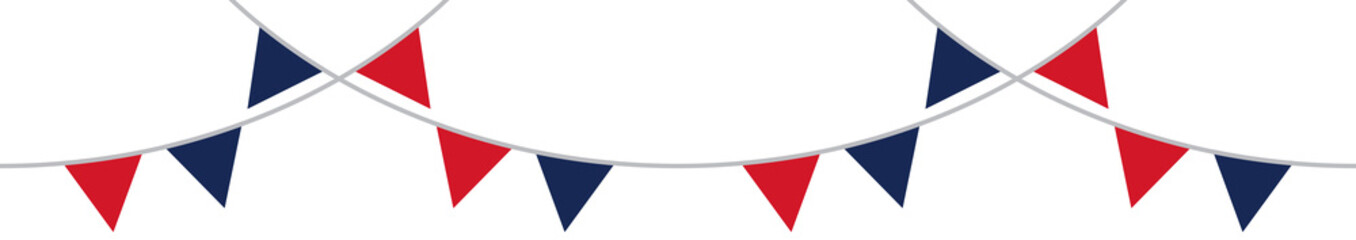 Wall Mural - Seamless red, white and blue flag triangle party bunting border. Flat design illustration.