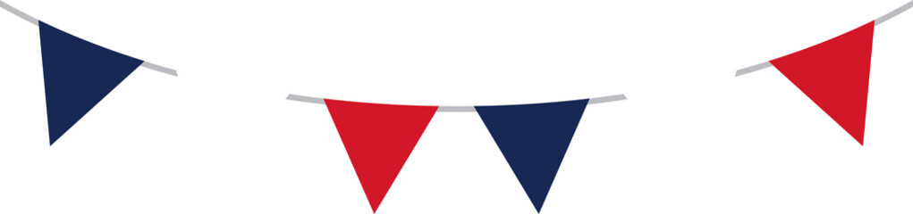 Seamless red, white and blue flag triangle party bunting border. Flat design illustration.