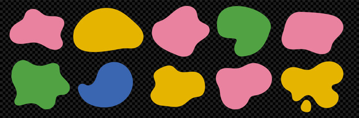 Aufkleber - A kit of abstract simple rounded liquid blob shapes. Irregular random fluid design rounded elements. Vector trendy illustration on transparent bg as a png