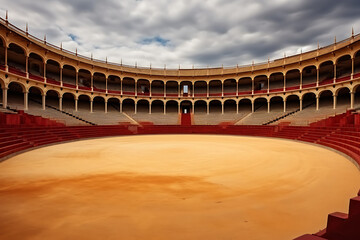 Wall Mural - Empty round bullfight arena in Spain. Spanish bullring for traditional performance of bullfight