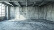Empty warehouse room with concrete walls and floor.