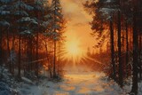 Fototapeta Na ścianę - Sunset in the wood in winter period