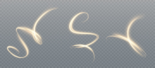 Leinwandbilder - Abstract golden light effect of curved lines. Golden wavy path of light on a transparent background. FOR design and marketplaces. Vector