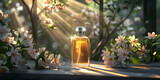Fototapeta Sport - Perfum Nature, Luxury perfume with floral scent for women, glass fragrance bottle