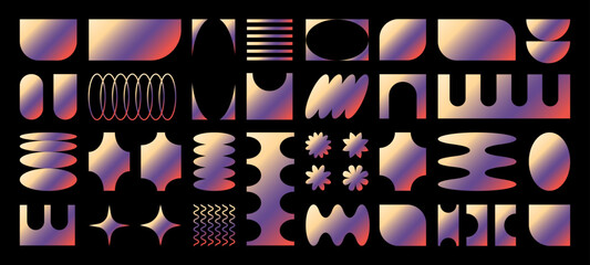 Poster - Abstract retro shapes, basic brutal forms and figures in Y2K aesthetics, vintage stickers, logos, labels. Decorative design elements, vector illustration.