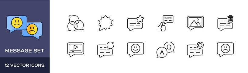 Poster - Message icon set. Speech bubbles set. Linear style. Vector icons