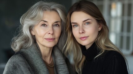 Wall Mural - Portrait of a senior mother and daughter at home. Portrait of a mother and daughter.