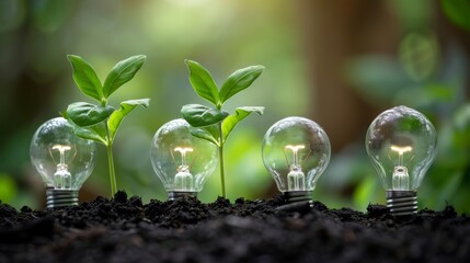 Aufkleber - A greener, more sustainable future. Plants growing in bulbs.